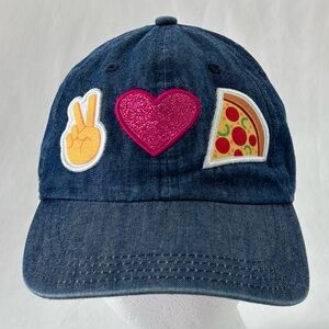 Peace Love Pizza Denim Baseball Cap Embroidered Cotton Adjustable Youth Hat